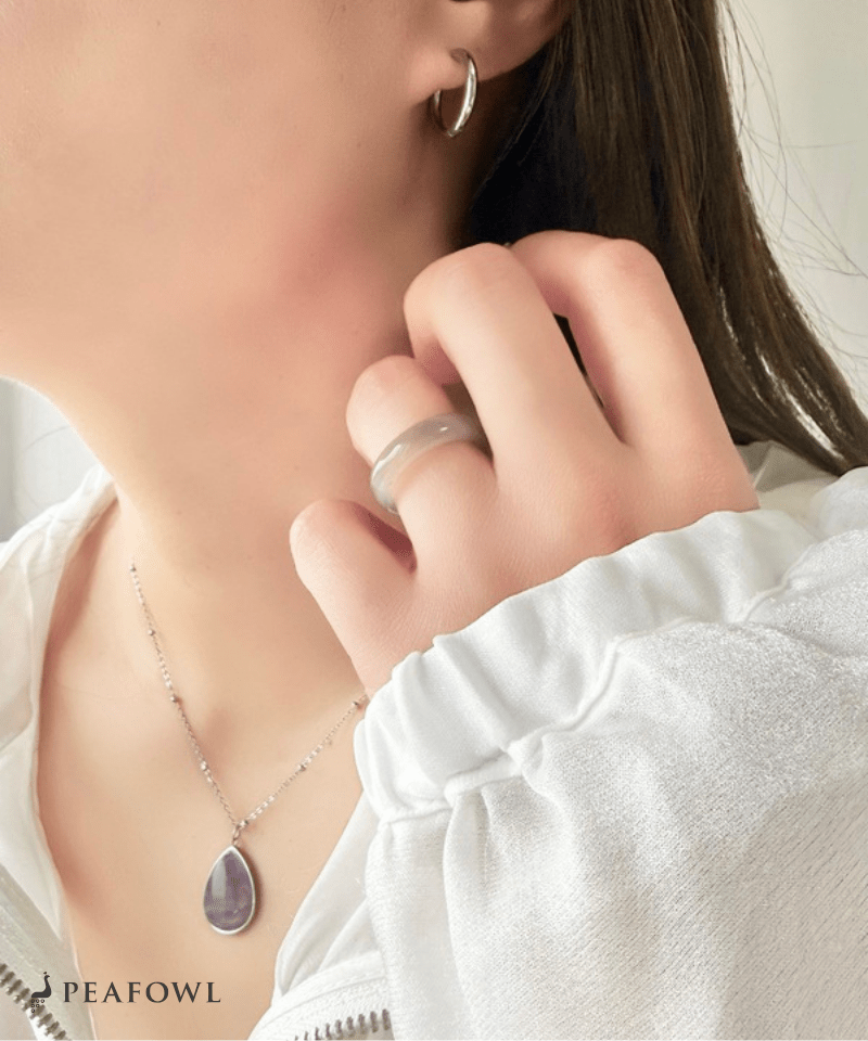 Smooth Color Stone Ring - peafowl