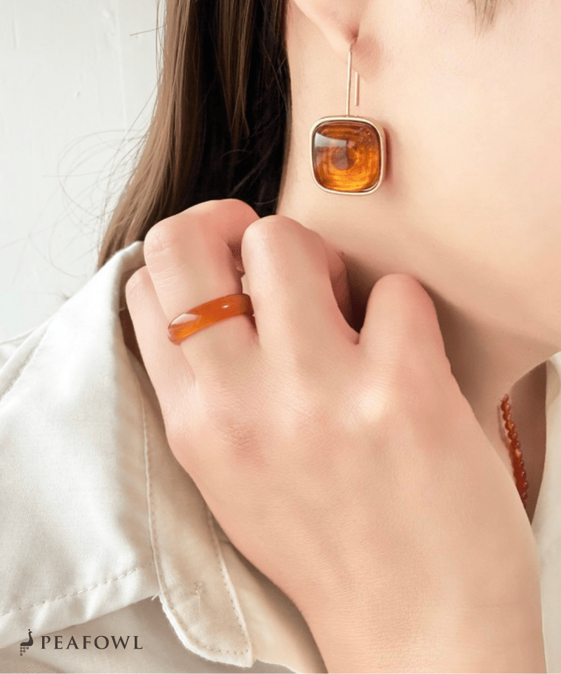 Smooth Color Stone Ring - peafowl