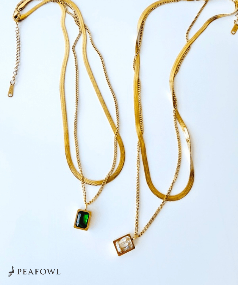 Square Bijou Layered Necklace - peafowl