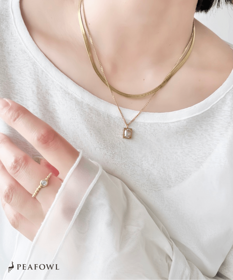 Square Bijou Layered Necklace - peafowl