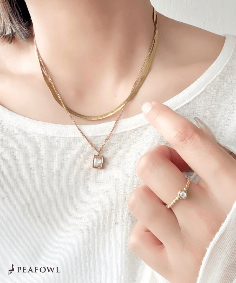 Square Bijou Layered Necklace - peafowl