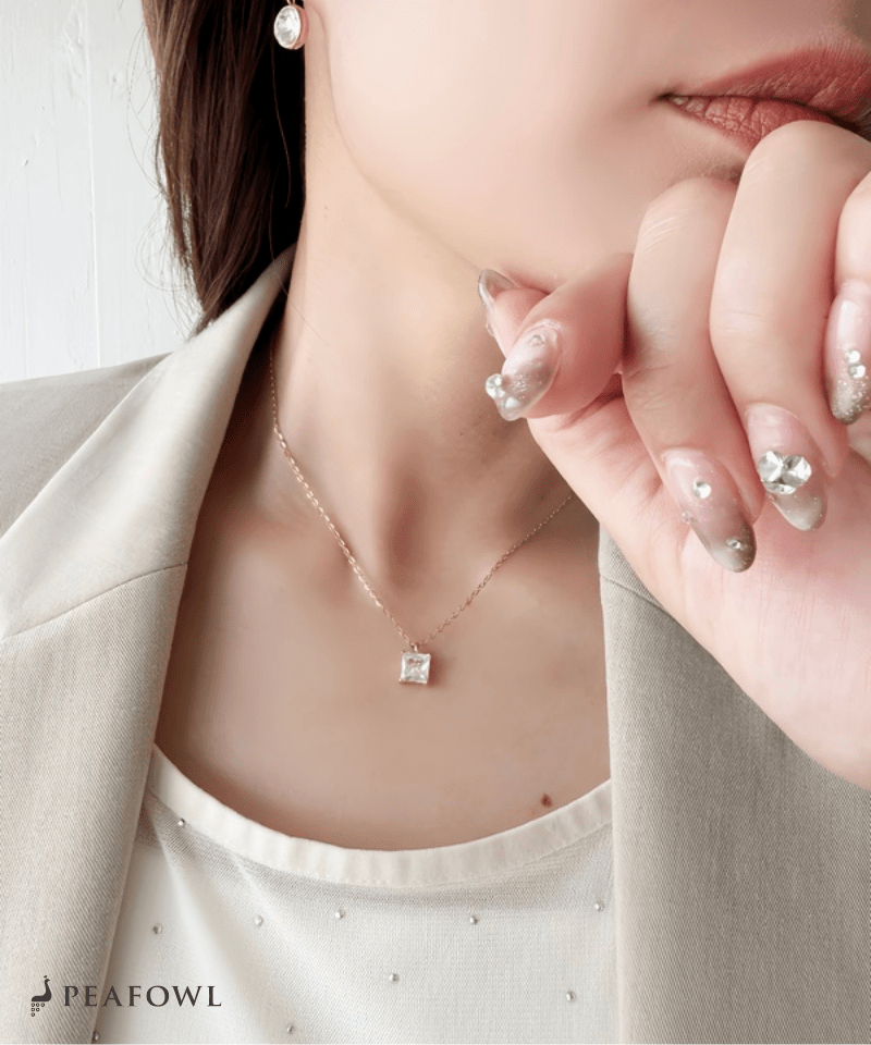 Square Bijou Necklace - peafowl