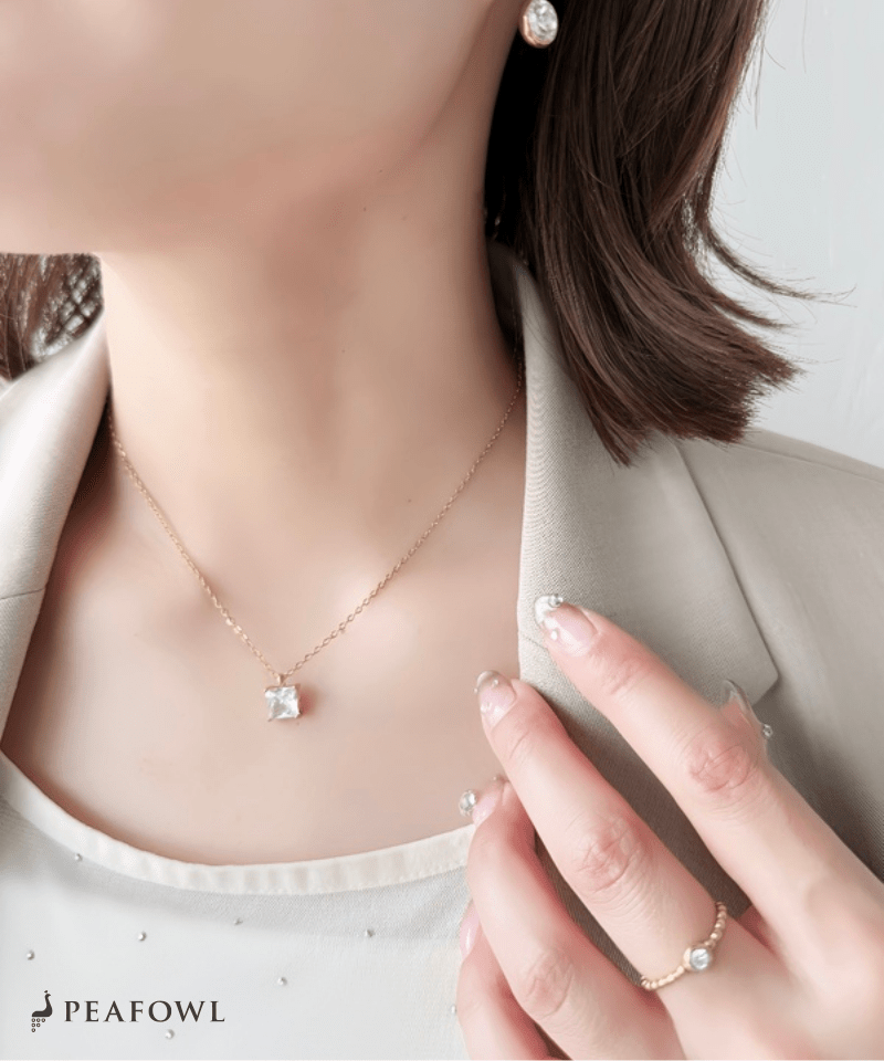 Square Bijou Necklace - peafowl