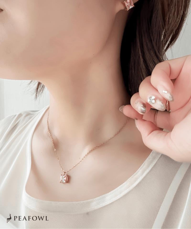 Square Bijou Necklace - peafowl