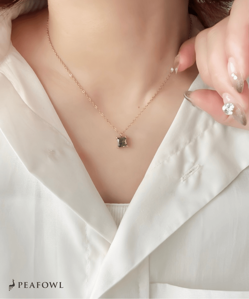 Square Bijou Necklace - peafowl
