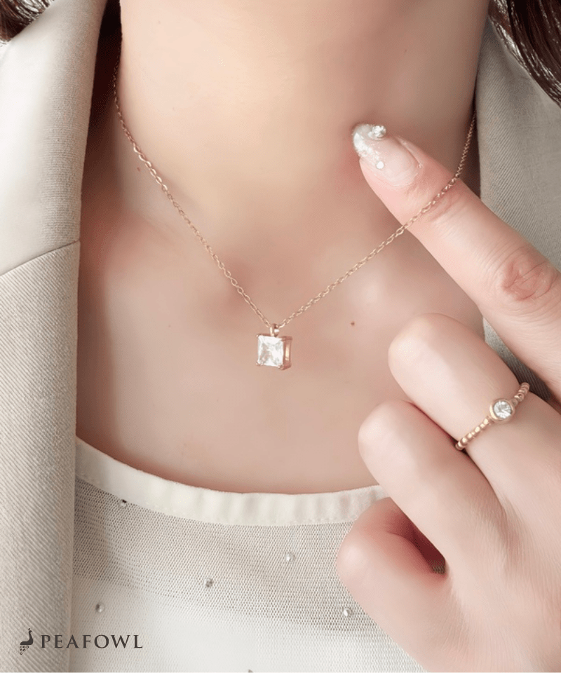 Square Bijou Necklace - peafowl