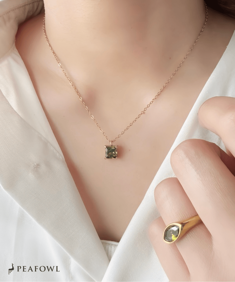 Square Bijou Necklace - peafowl