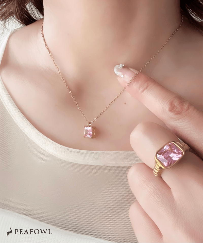 Square Bijou Necklace - peafowl