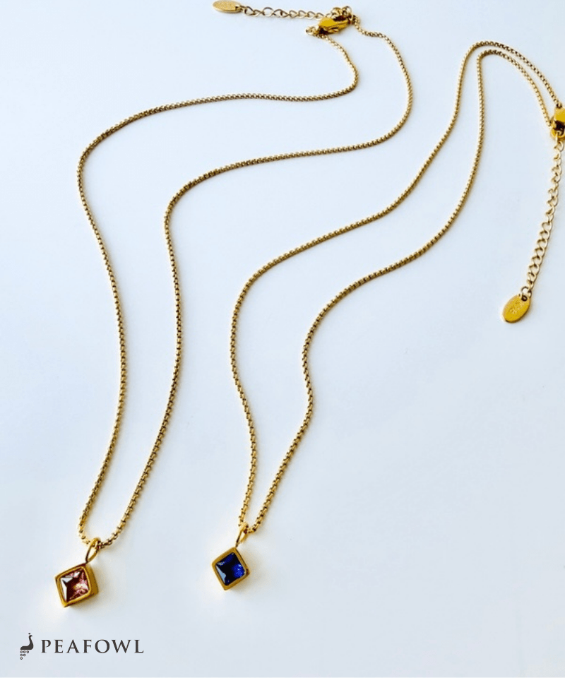 Square Frame Necklace - peafowl