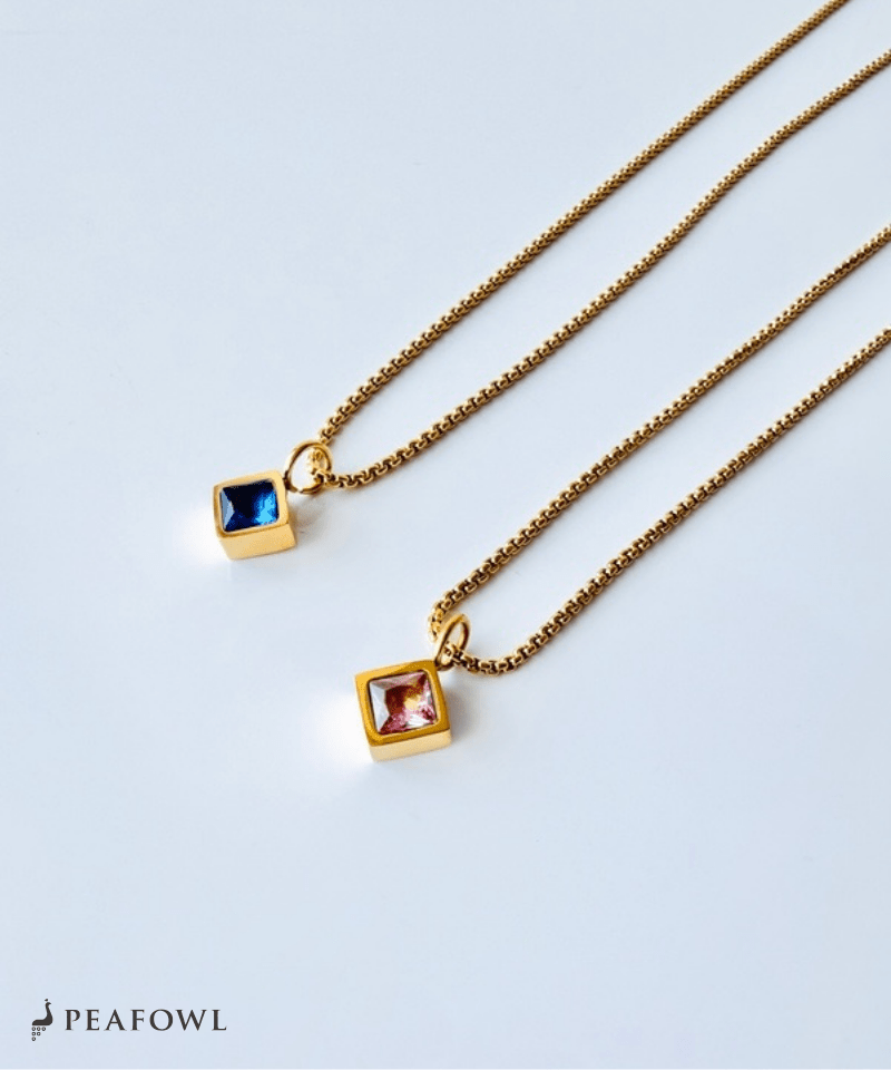 Square Frame Necklace - peafowl