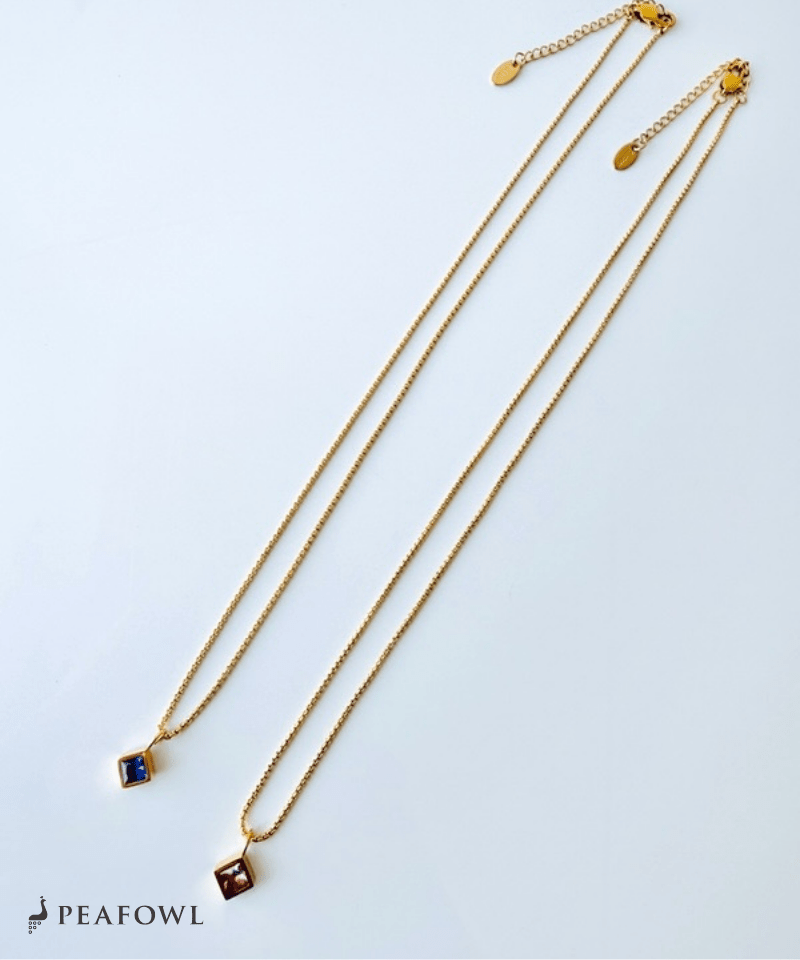 Square Frame Necklace - peafowl