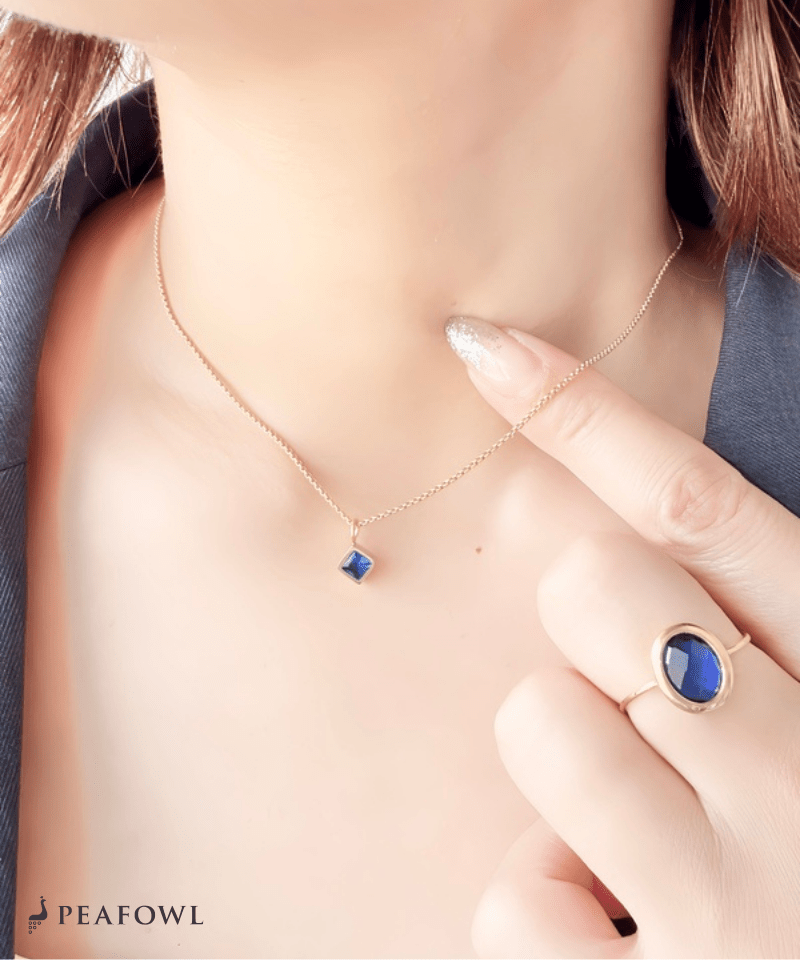 Square Frame Necklace - peafowl