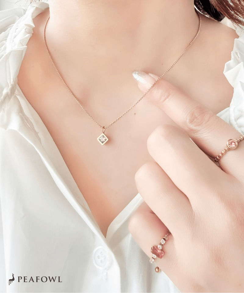 Square Frame Necklace - peafowl