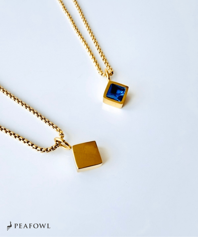 Square Frame Necklace - peafowl