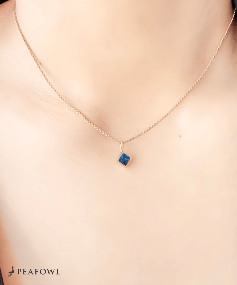 Square Frame Necklace - peafowl