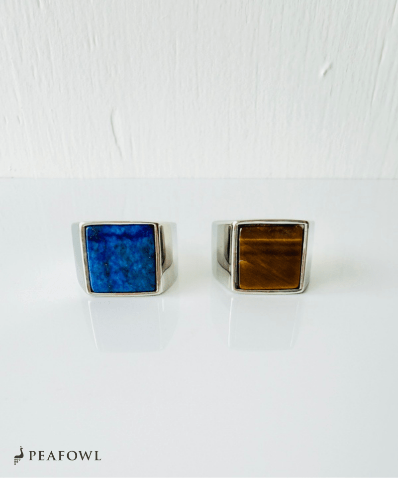 Square Plate Stone Ring - peafowl
