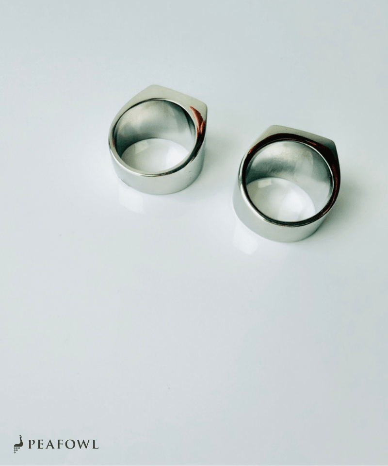 Square Plate Stone Ring - peafowl