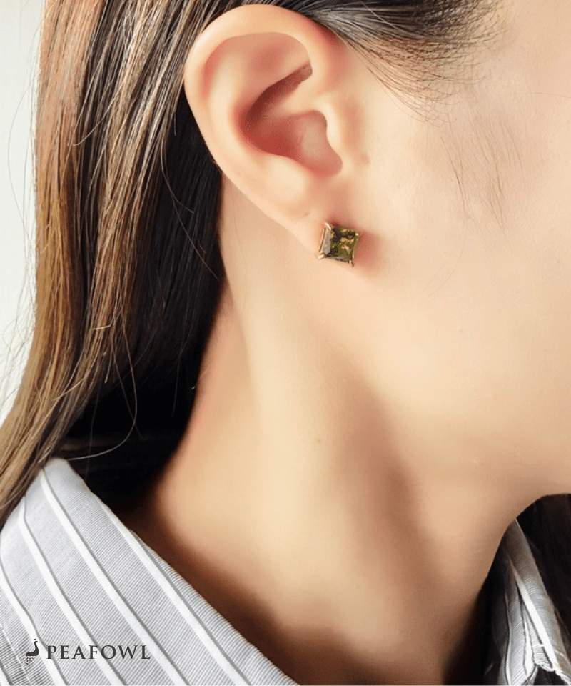 Square Single Pierce - peafowl