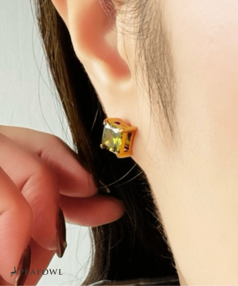 Square Single Pierce - peafowl