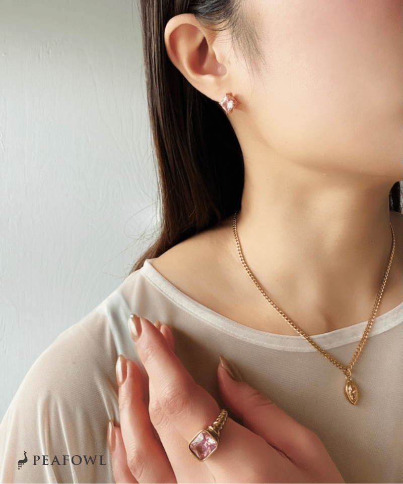 Square Single Pierce - peafowl