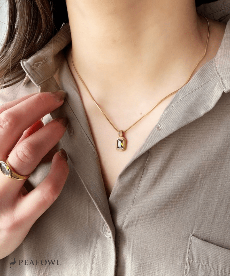 Square Snake Chain Necklace - peafowl