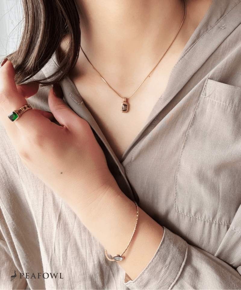 Square Snake Chain Necklace - peafowl