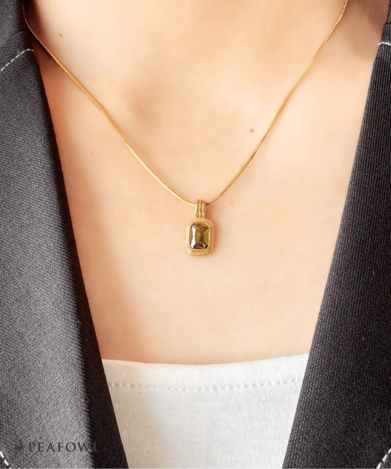 Square Snake Chain Necklace - peafowl