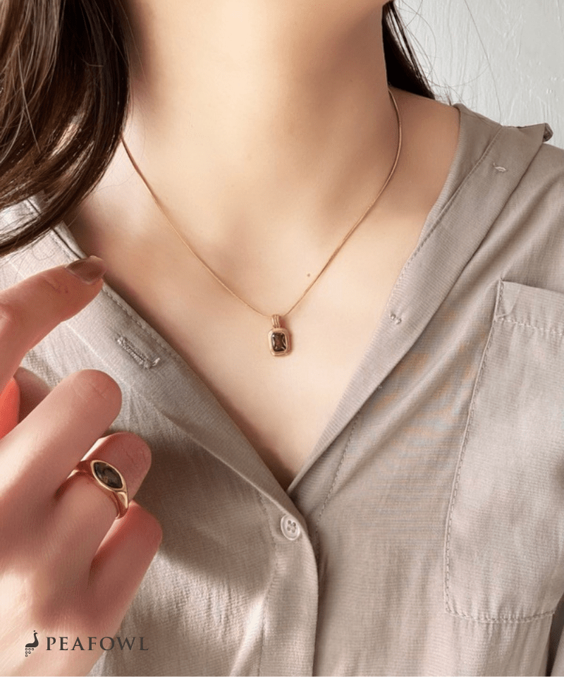 Square Snake Chain Necklace - peafowl