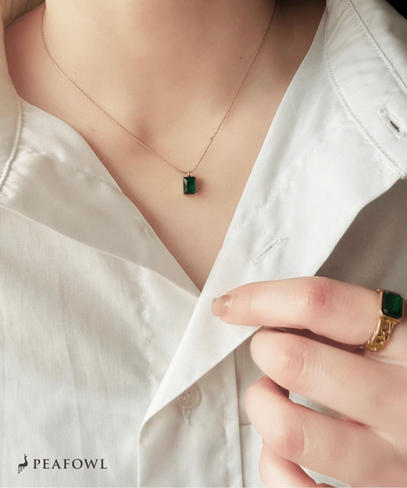Square Stone Chain Necklace - peafowl
