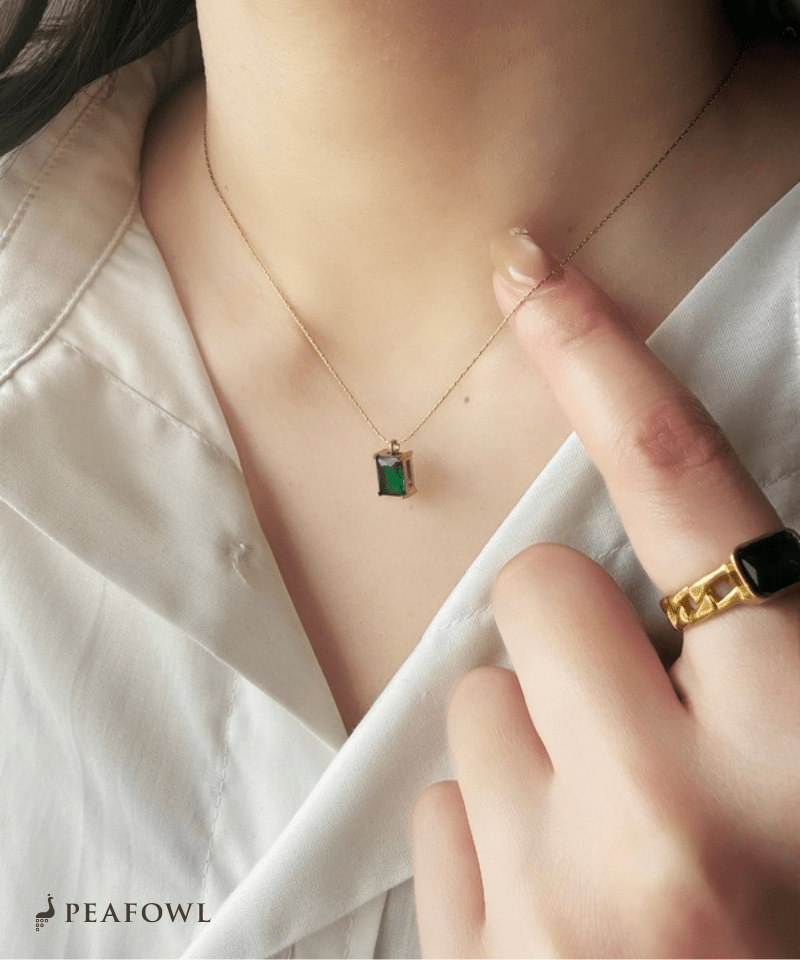 Square Stone Chain Necklace - peafowl