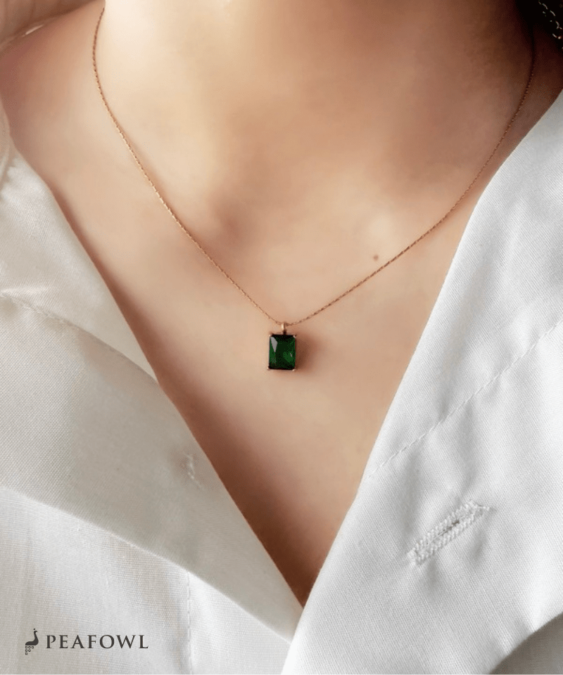 Square Stone Chain Necklace - peafowl