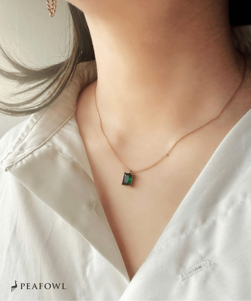 Square Stone Chain Necklace - peafowl