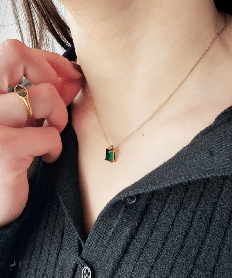 Square Stone Chain Necklace - peafowl