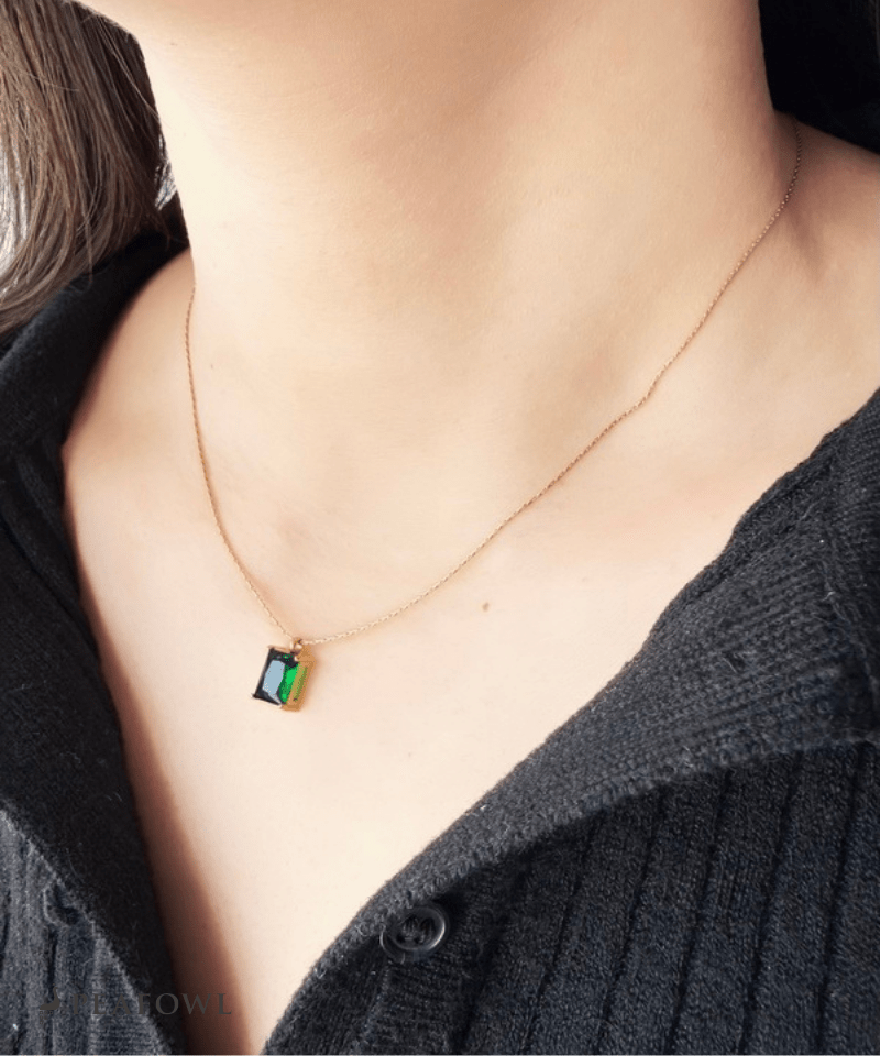 Square Stone Chain Necklace - peafowl