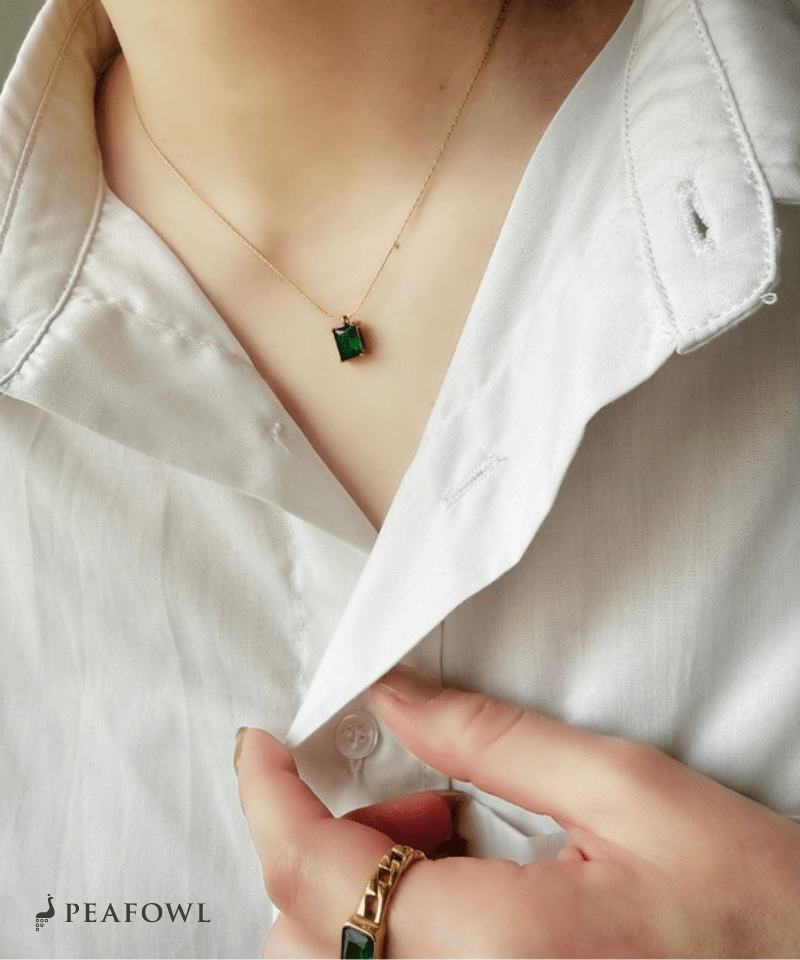 Square Stone Chain Necklace - peafowl