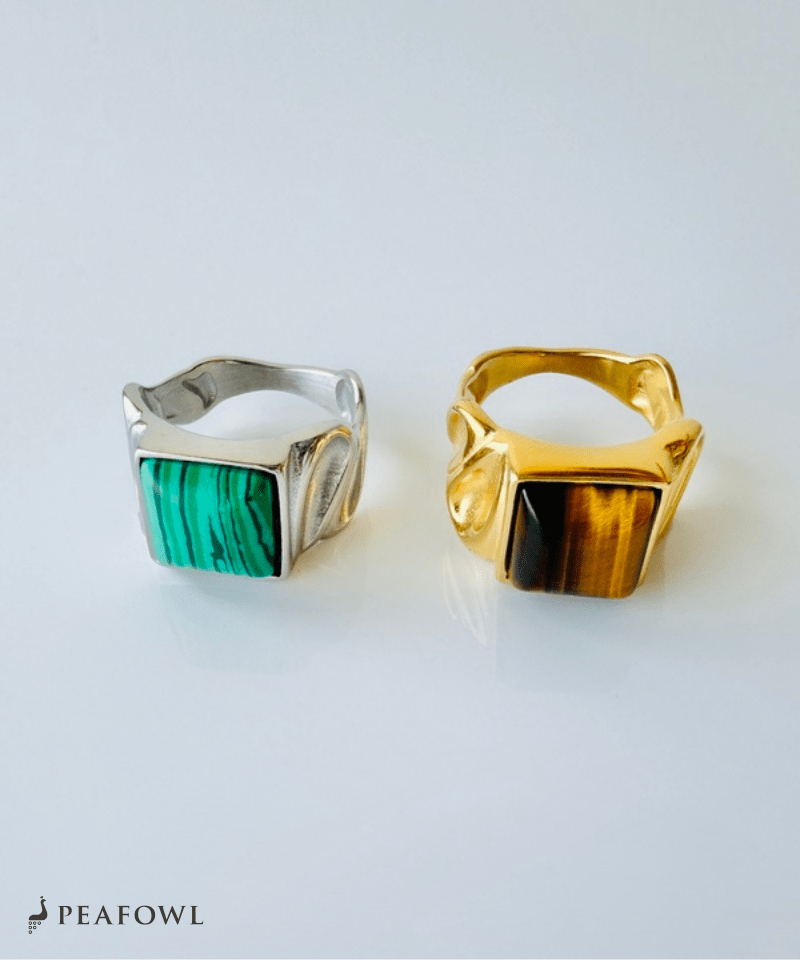 Square Stone Wide Ring - peafowl