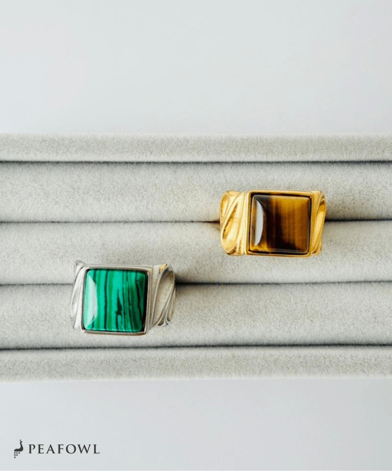 Square Stone Wide Ring - peafowl