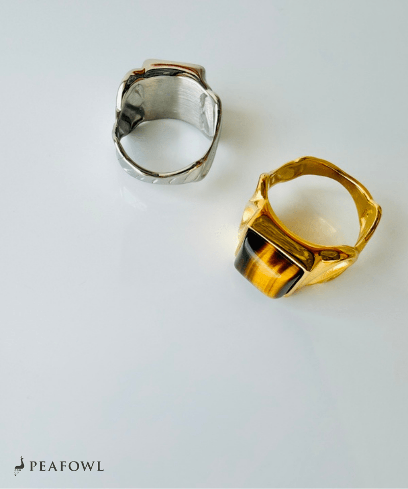 Square Stone Wide Ring - peafowl
