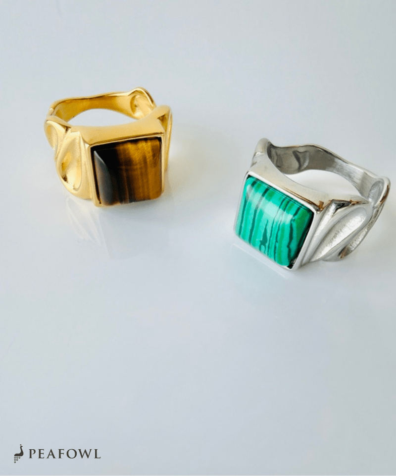 Square Stone Wide Ring - peafowl