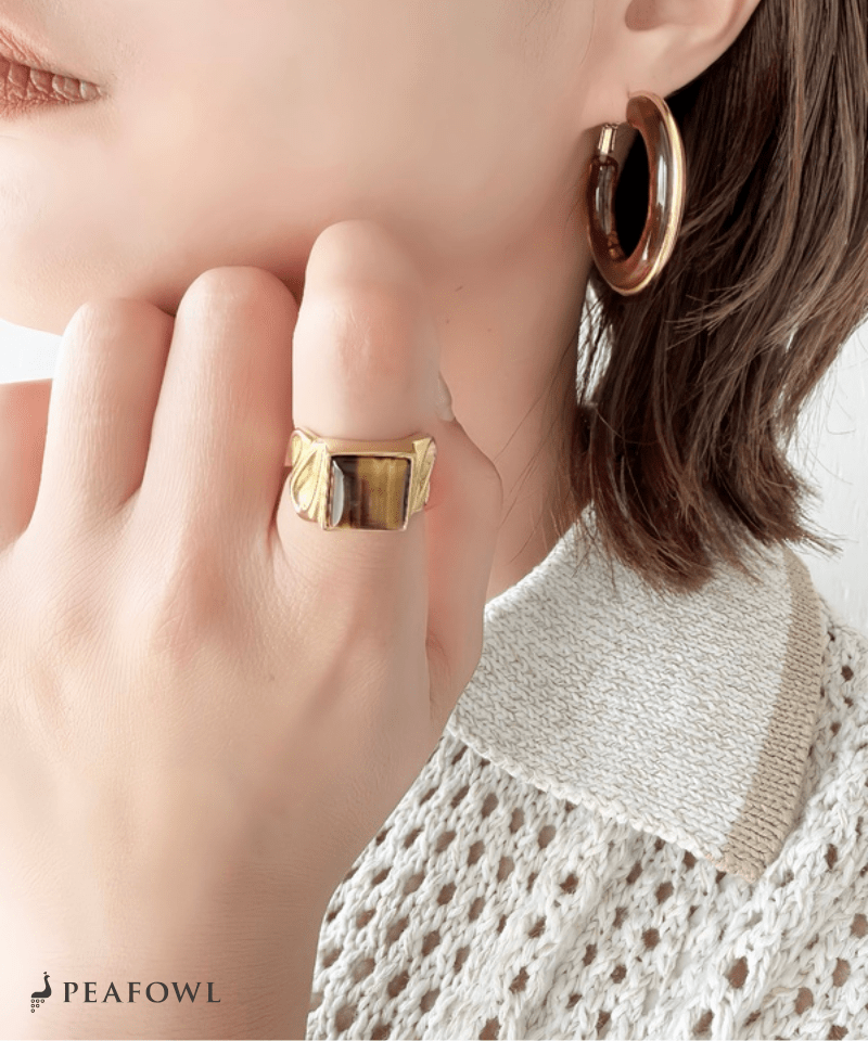 Square Stone Wide Ring - peafowl