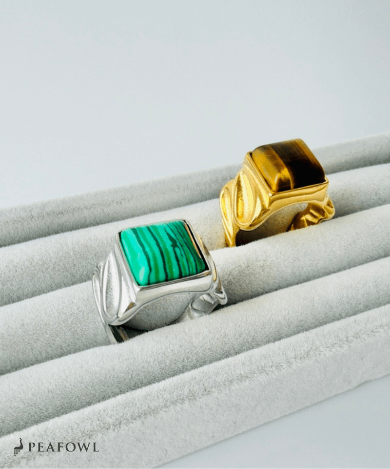 Square Stone Wide Ring - peafowl