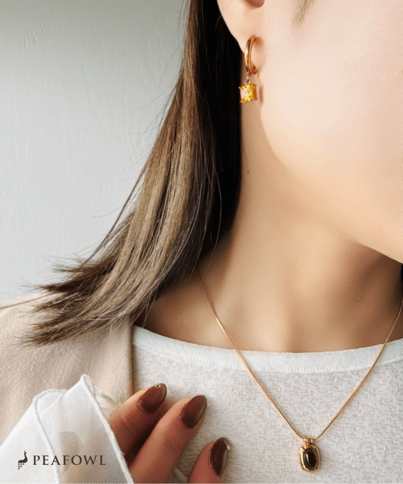Square Zircon Hoop Pierce - peafowl