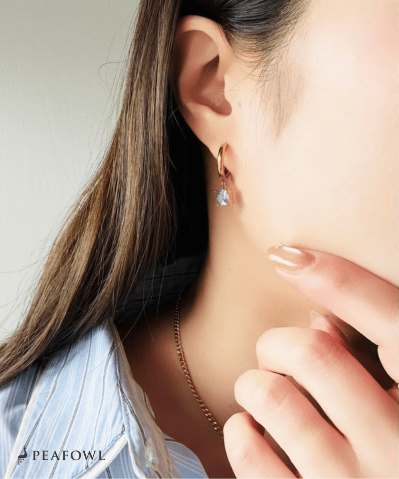 Square Zircon Hoop Pierce - peafowl