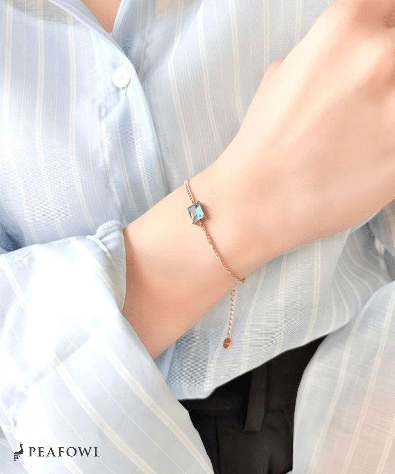 Square Zirconia Chain Bracelet - peafowl