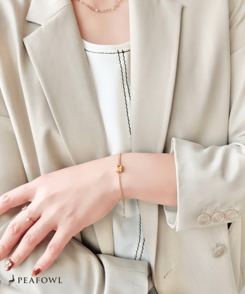 Square Zirconia Chain Bracelet - peafowl