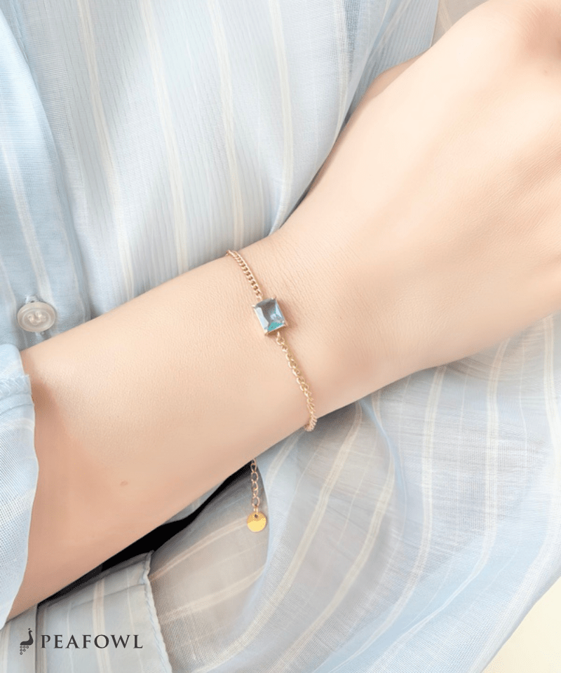 Square Zirconia Chain Bracelet - peafowl