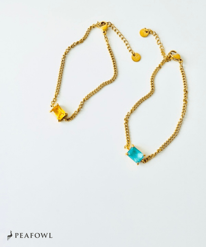 Square Zirconia Chain Bracelet - peafowl