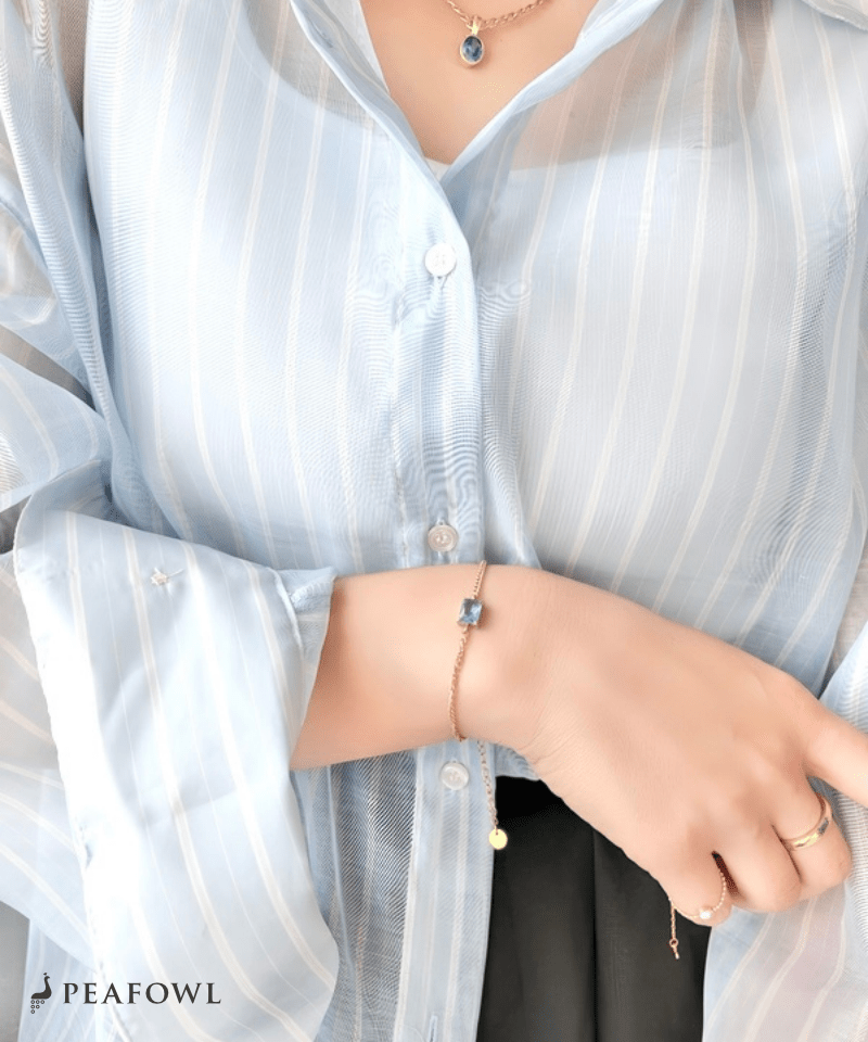Square Zirconia Chain Bracelet - peafowl
