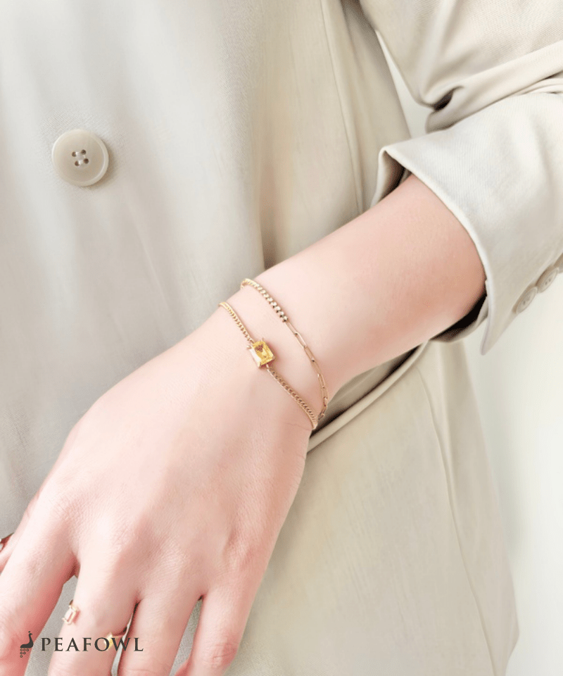 Square Zirconia Chain Bracelet - peafowl