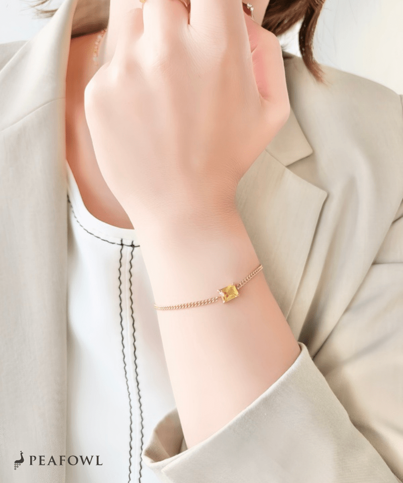 Square Zirconia Chain Bracelet - peafowl